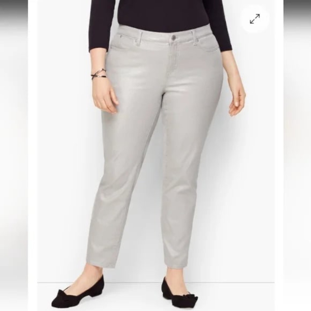 Talbots Flawless Slim Ankle Jeans Pants Metallic Silver NWT Size 8P Petite Crop